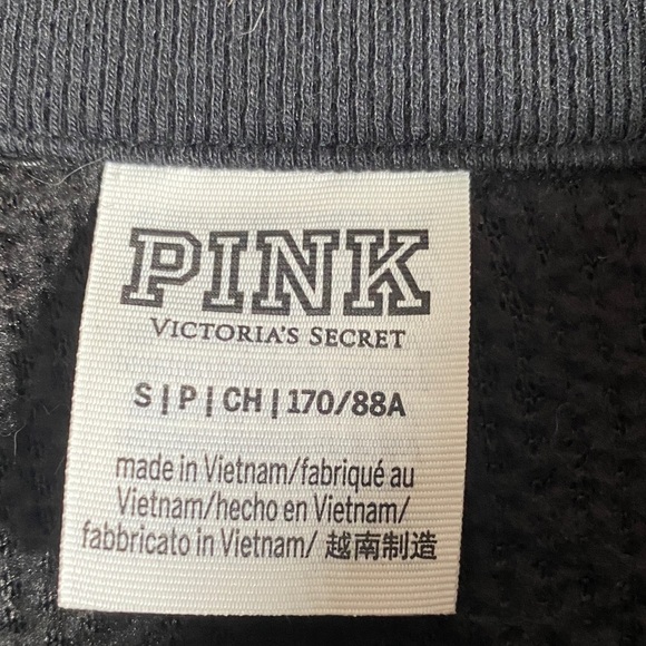 PINK Victoria’s Secret Black Sherpa Quarter-Zip Pullover Women’s S/P Fleece Crop - Picture 3 of 9